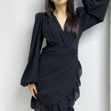 Black Short Drapedd Chiffon Dress