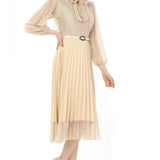 Ecru French Guipure Midi Evening Dress