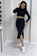 Black Skirt Crop Two-Piece Set