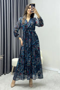 Petrol Blue Midi Chiffon Dress