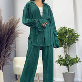 Crinkle-Weave Kimono Pants Set