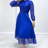 Saxe Blue French Guipure Midi Evening Dress
