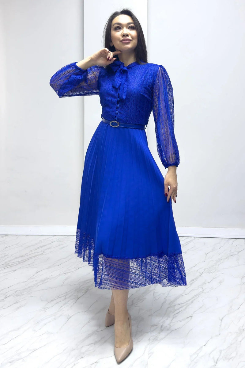 Women's Saxe Halter Tie Fransız Güpür Piliseli Evening Gown