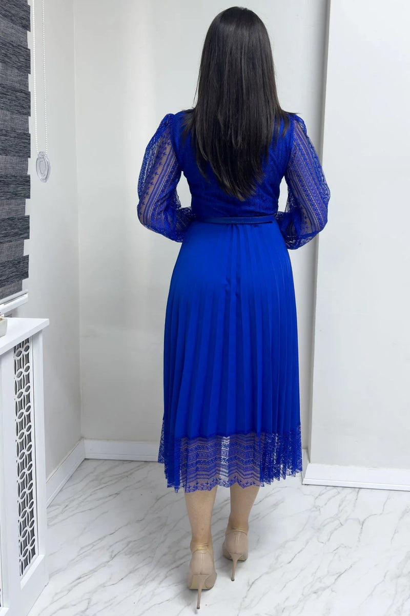 Women's Saxe Halter Tie Fransız Güpür Piliseli Evening Gown