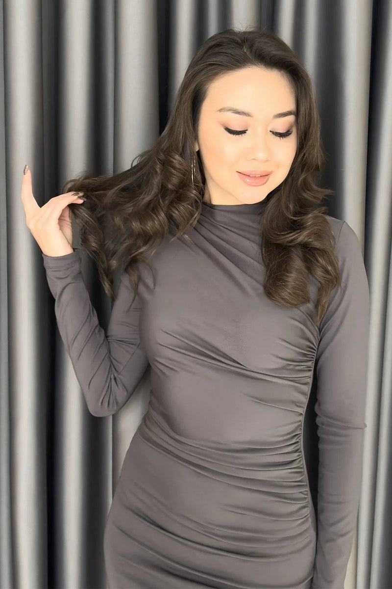 Women's Gray Batik Long Sleevelu Dress - the ZKS