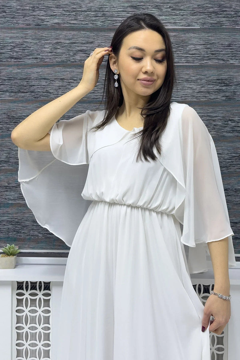 Women's White Chiffon Pelerin Dress