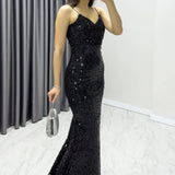 Black Sequin Maxi Evening Dress
