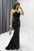 Black Sequin Maxi Evening Dress