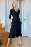 Black Crepe Midi Dress