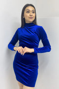 Saxe Blue Short Velvet Dress