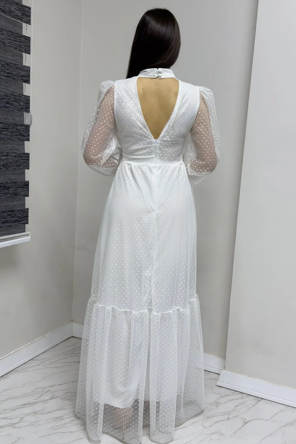 Women's White Puantiyeli Plus Size Dress