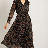 فستان شيفون متوسط ​​الطول بنقوش