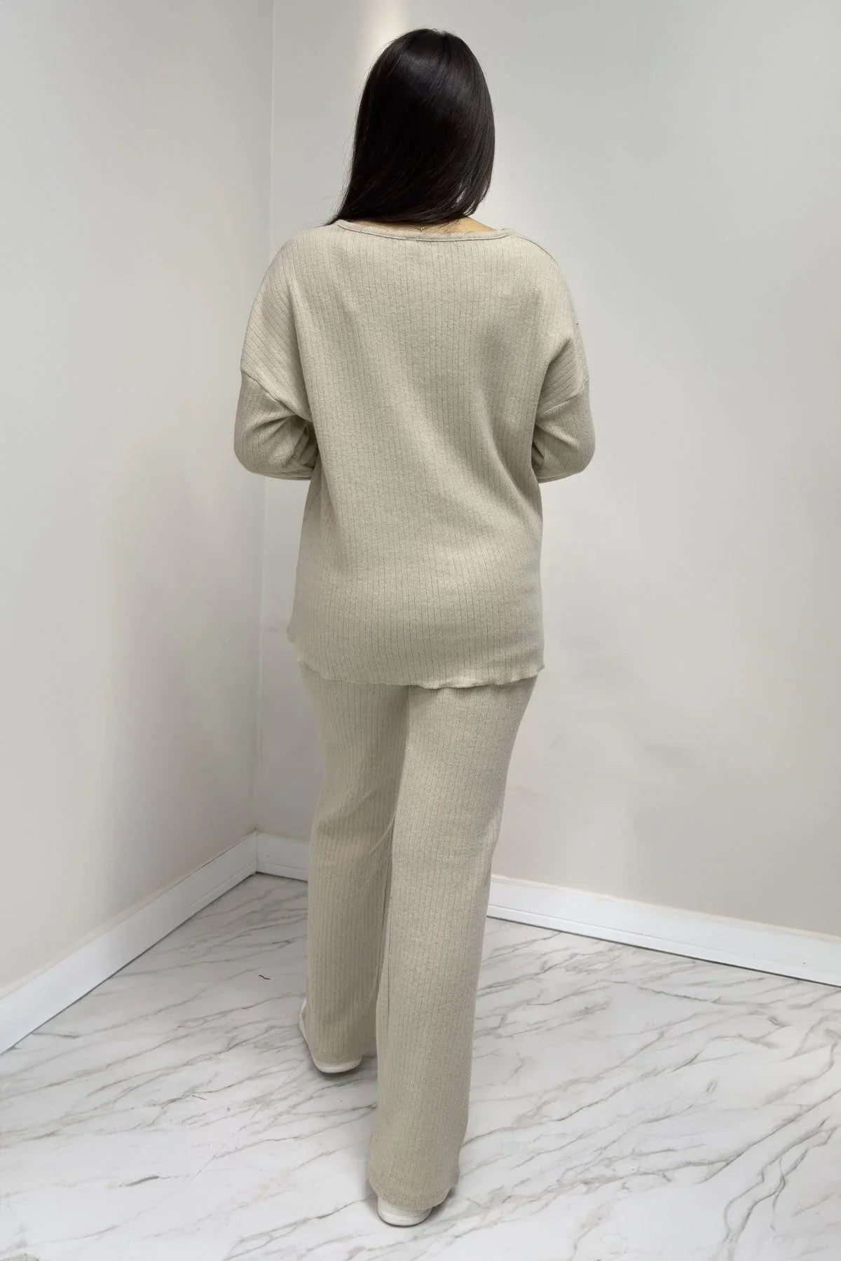 Women's Ecru V-Neck Co-ord Set