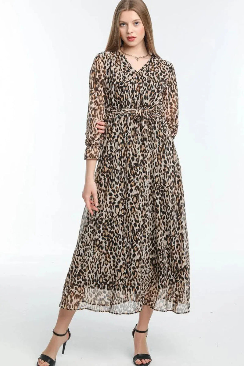 Women's Leopar Wrap Neck Chiffon Dress