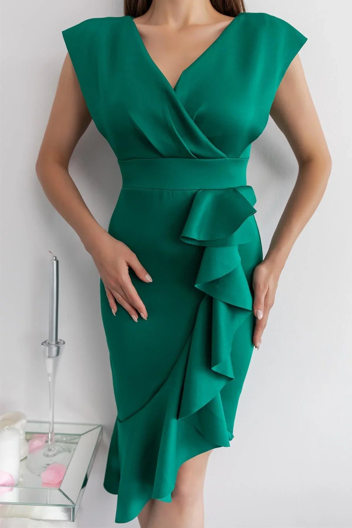 Women's Midi Sleeveless Ruffle Skirt Tasarım Plus Size Dress