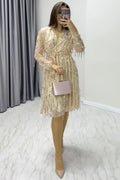Gold Sequin V-Neck Evening Dress