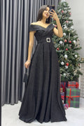 Black Off-Shoulder Princess Evening Dress
