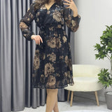 Brown Floral Short Chiffon Dress