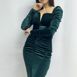 Emerald Green Short Velvet Pencil Dress