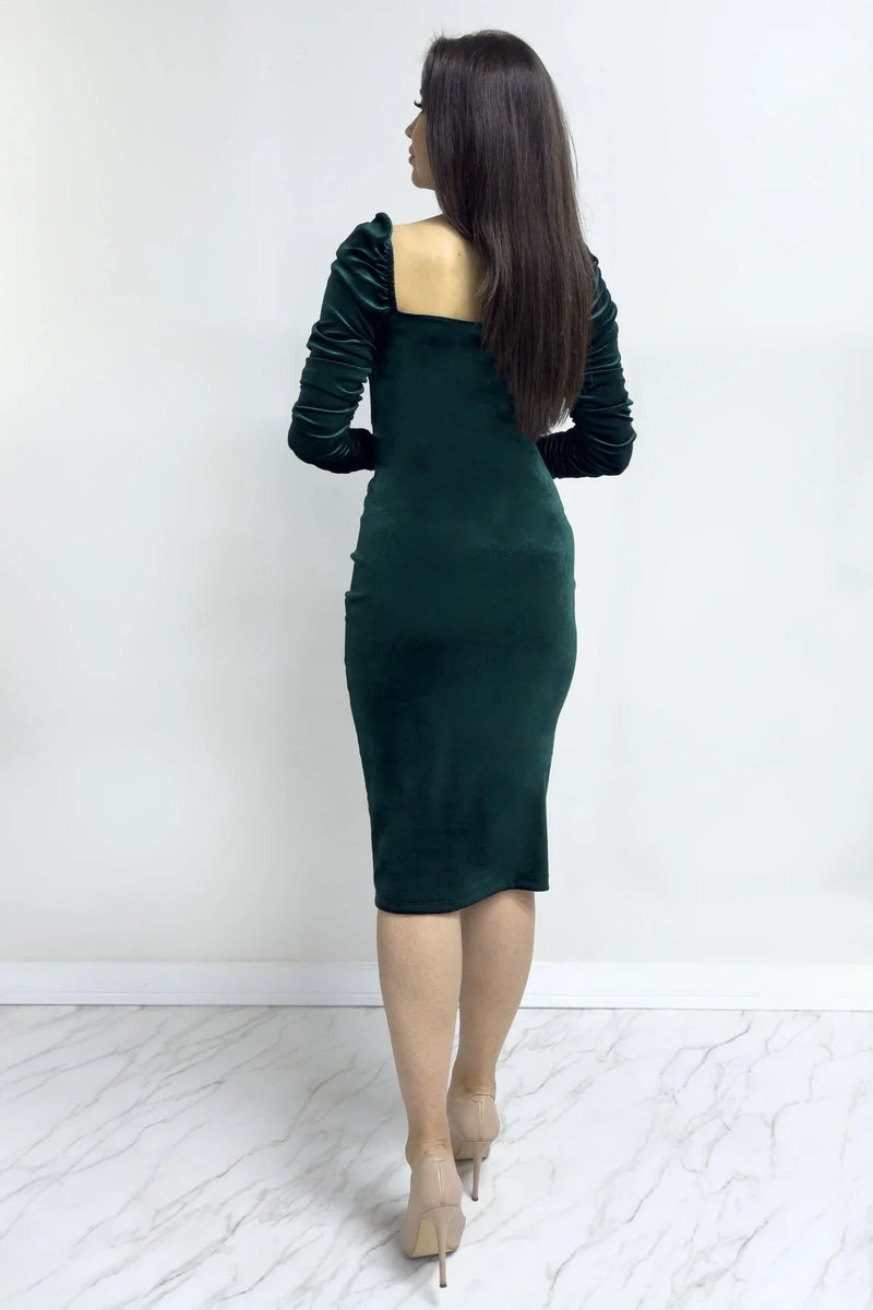 Women's Emerald Green Sweetheart Neck Draped Velvet Yeni Sezon Evening Gown