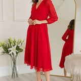 فستان شيفون أحمر متوسط ​​الطول