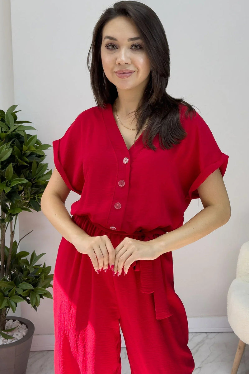 Women's Red Bol Paça Belted Jumpsuit