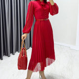Red French Guipure Midi Evening Dress
