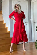 Red Crepe Midi Dress