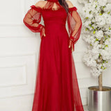 Red Maxi Sleeveless Tulle Evening Dress