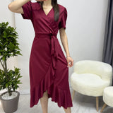 Burgundy Crepe Midi Dress