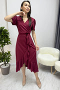 Burgundy Crepe Midi Dress