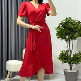 Red Crepe Midi Dress
