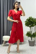 Red Crepe Midi Dress
