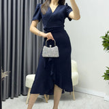 Navy Blue Crepe Midi Dress