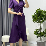 Purple Crepe Midi Dress