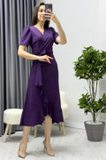 Purple Crepe Midi Dress