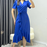 Saxe Blue Crepe Midi Dress