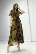 Batik Short-Sleeve Midi Chiffon Dress