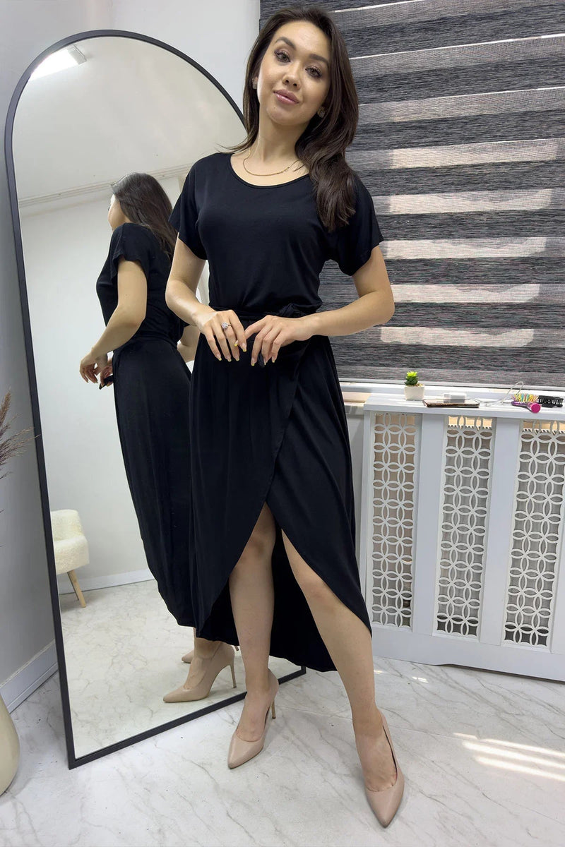 Women's Black Short Sleeve Penye Dress