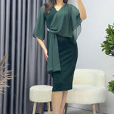 Emerald Green Crystal Embellished Volan Sleeve Glitter Evening Dress