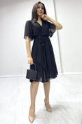 Black Flared Chiffon Short Dress