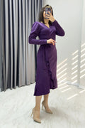 Purple Crepe Cross-Over Plus Size Dress