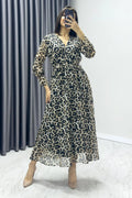 Leopard Print Midi Chiffon Dress