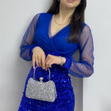 Saxe Blue Short Sequin Evening Dress
