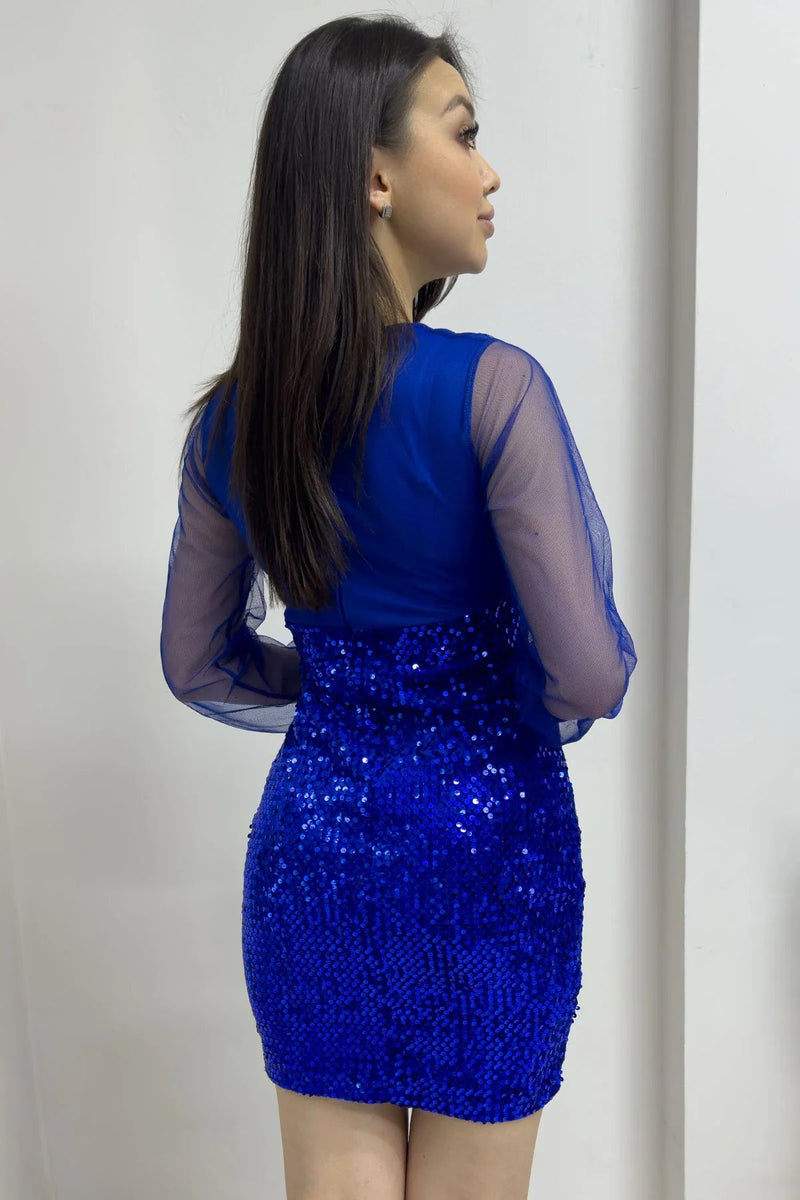 Women's Saxe Wrap Neck Sequin Mini Evening Gown