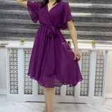 Purple Flared Chiffon Short Dress