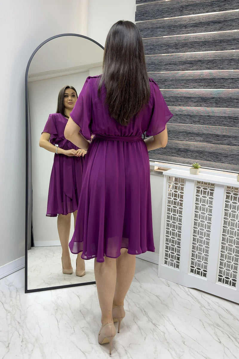 Women's Plum Flared Half Sleeve Plus Size Chiffon Dress