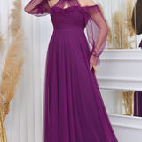 Purple Maxi Sleeveless Tulle Evening Dress