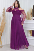 Purple Maxi Sleeveless Tulle Evening Dress