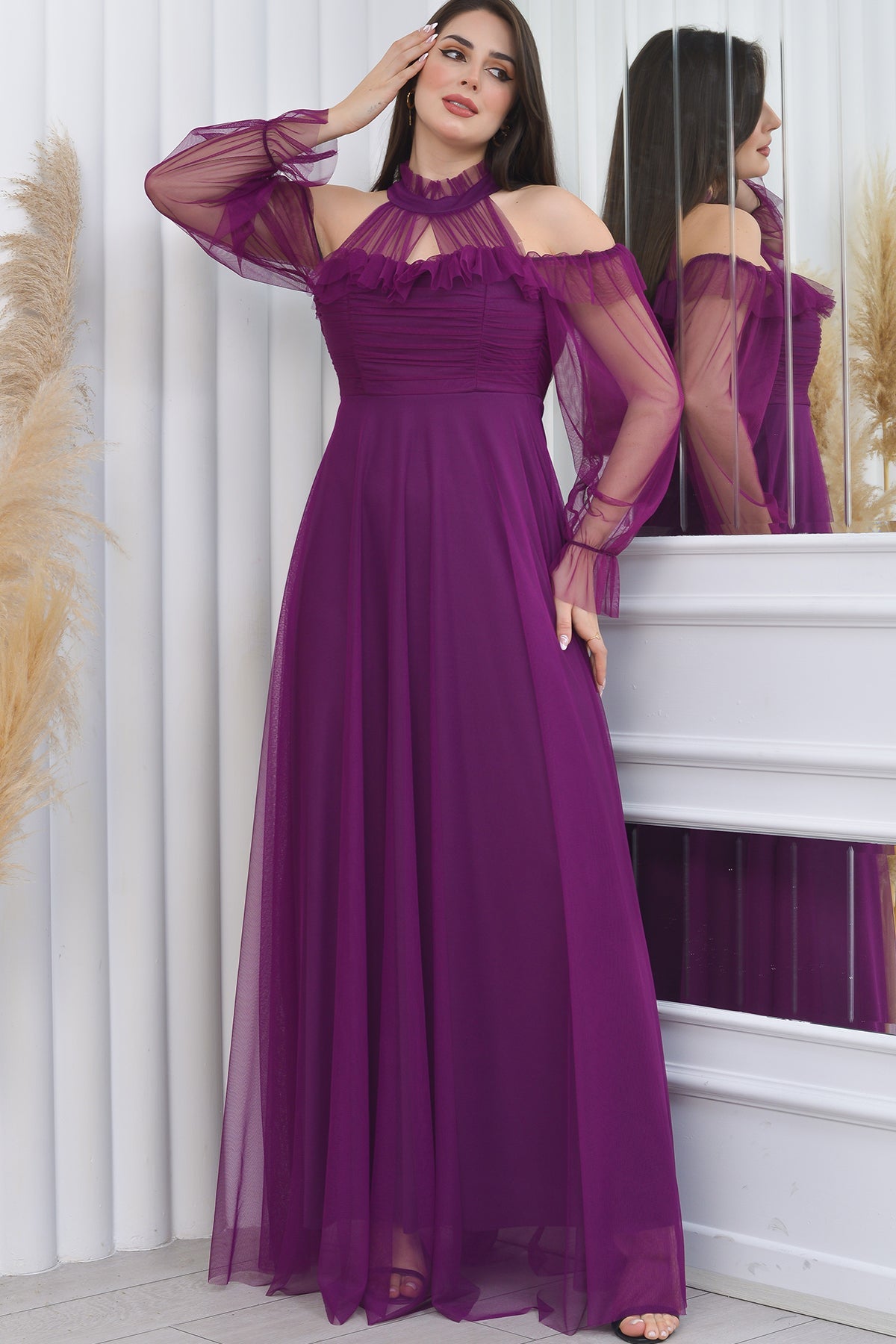 Purple Maxi Sleeveless Tulle Evening Dress